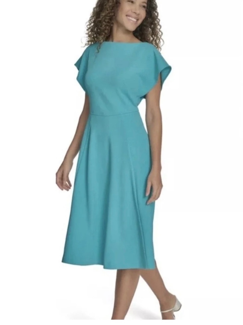 Calvin Klein Turquoise Midi Dress with Flutter Sleeve. Sz 22W.